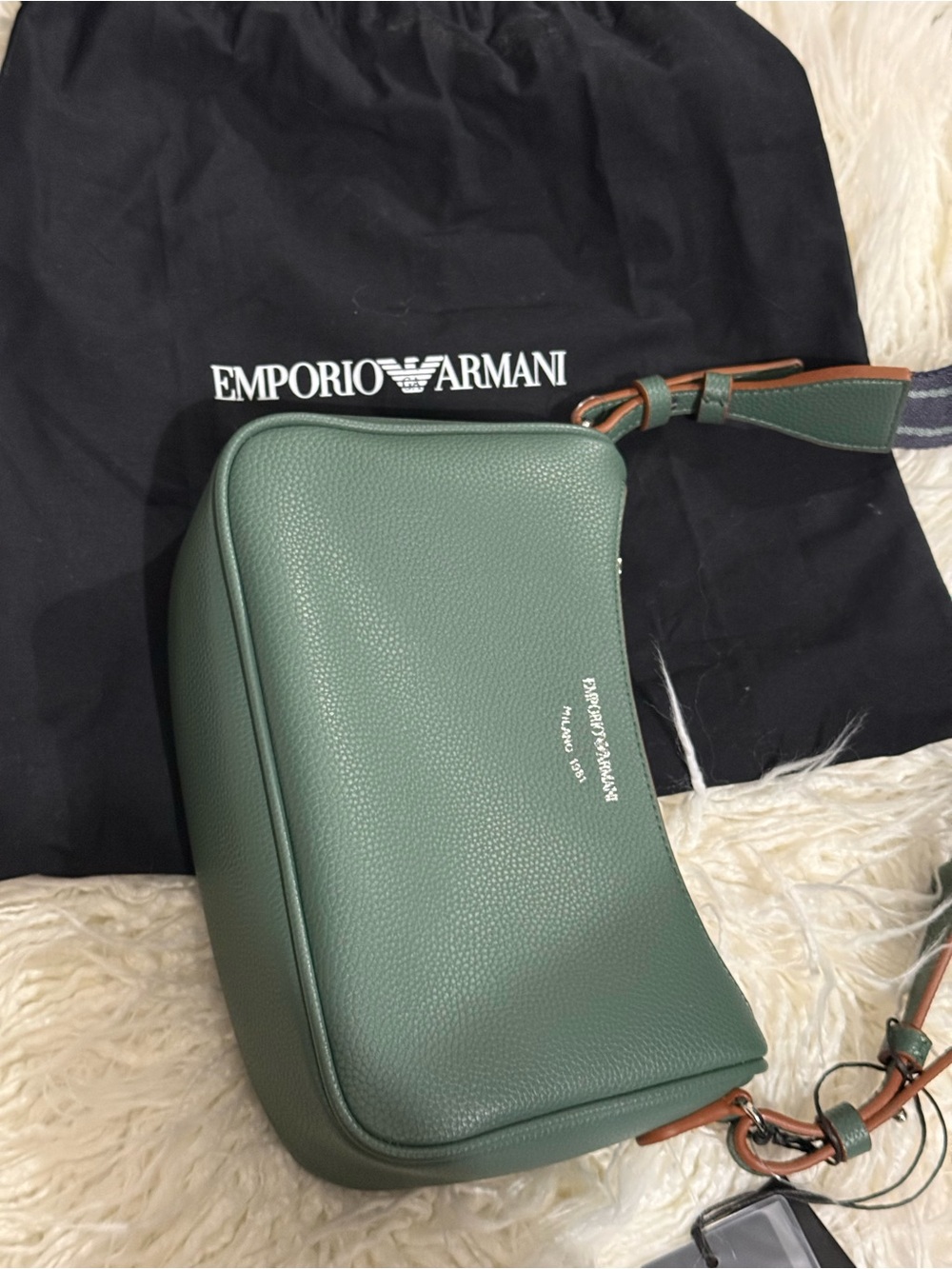 Emporio Armani Green Pebbled Leather Crossbody Bag with Contrast Strap